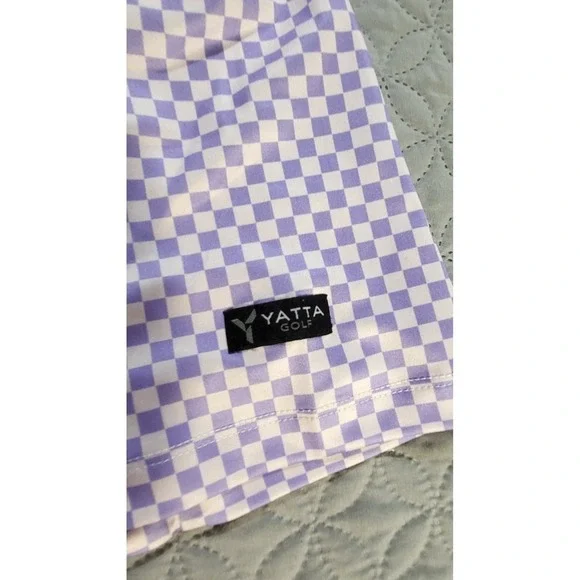 YATTA Golf Polo Shirt Mens Large Purple‎ Checkered Short Sleeve Collared - Picture 6 of 6